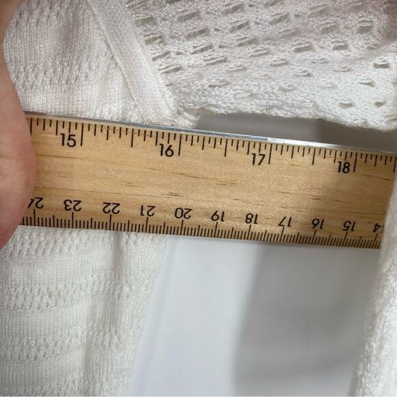 CACHE Dress Ivory Winter White Knit Crochet Trim Sleeve Bodycon Cocktail M - Picture 6 of 7